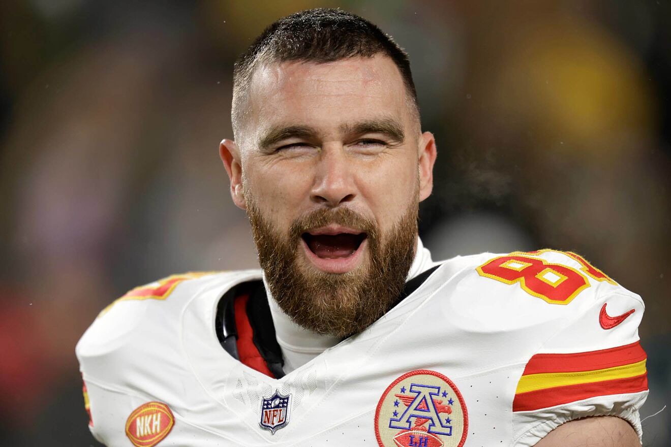 Travis Kelce forced to change shirt after embarrassing wardrobe malfunction live on podcast