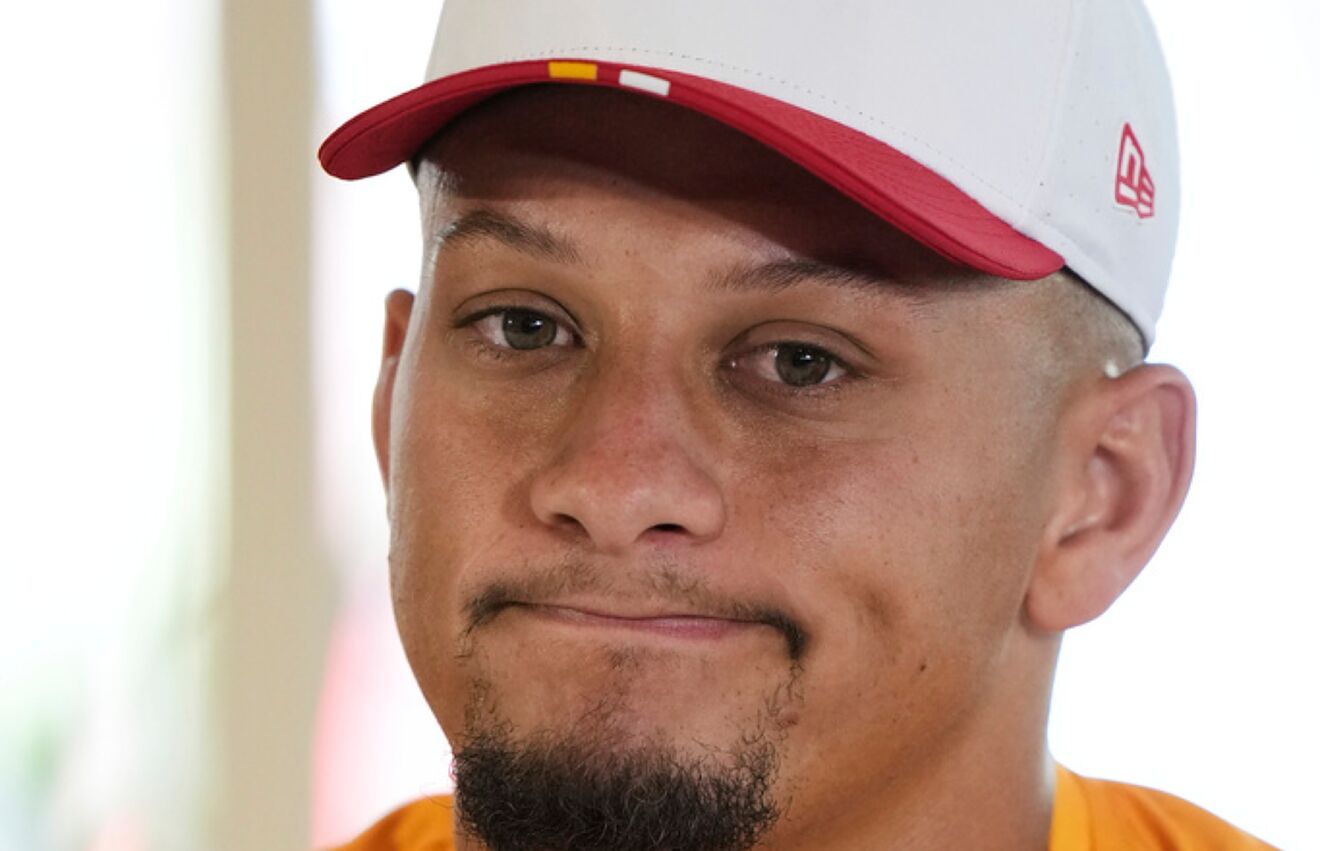 Kansas City Chiefs quarterback Patrick Mahomes attends a press...